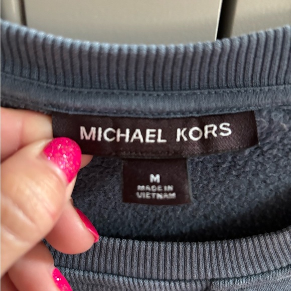 Michael Kors Sweatshirt Mens Medium Blue Tuft Shag Rug Spellout Logo Crew - Picture 2 of 4